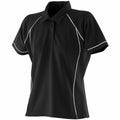 Finden & Hales LV371 polo shirt in black with white piping and a collar, presented against a plain background.