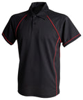 Finden & Hales LV372 black polo shirt featuring red piping on the sleeves and sides.