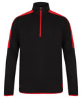 The LV571 pullover from Finden & Hales is black with red accents on the shoulders and sides, and features a red half-zip closure.