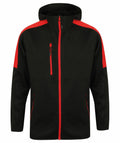 The LV622 by Finden & Hales is a black jacket with red accents, featuring a front zipper, hood, and three pockets.