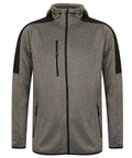 The Finden & Hales LV622 is a gray zip-up jacket with black shoulder and arm panels, complete with a hood and three zippered pockets.