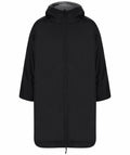 The LV691 raincoat from Finden & Hales, featuring a zip closure and hood in black, is displayed against a white background.