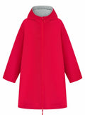 LV691 by Finden & Hales, a bright red hooded raincoat with a grey fleece lining, displayed against a white background.