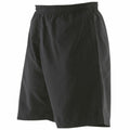 Finden & Hales LV830 black knee-length shorts featuring an elastic waistband and side pockets, presented against a white background.