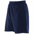 Finden & Hales LV831 athletic shorts in navy blue, featuring an elastic waistband and side pockets.