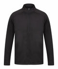 The LV871 jacket by Finden & Hales is a black zip-up with a high collar and long sleeves. It includes two side pockets on the front and features a full-length zipper. The simple and sleek design makes it perfect for both casual or athletic wear.