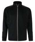 Finden & Hales LV873 black zip-up jacket featuring gray shoulder stripes and two front pockets.