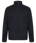 Introducing the Finden & Hales LV873: a minimalist black zip-up jacket showcasing a high collar, two side pockets, and long sleeves, presented against a white backdrop.