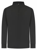 The LV874 from Finden & Hales is a black zip-up pullover featuring long sleeves and a high collar, complete with a half-zip closure extending from the collar. Its simple and versatile design makes it ideal for both casual and athletic wear.