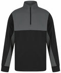 Introducing the Finden & Hales LV874—a long-sleeved, half-zip pullover showcasing a stylish color-block design with dark gray adorning the top and shoulders and black covering the bottom and sleeves.