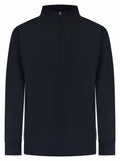 Introducing the LV874 by Finden & Hales: a sleek black long-sleeve pullover featuring a high collar and a front half-zip closure. Its minimalist design is free of visible logos or patterns, offering a timelessly elegant look.