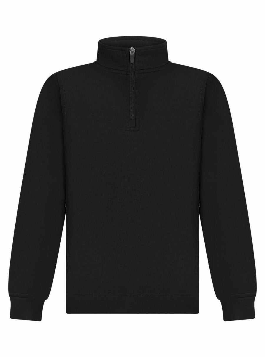 Finden & Hales LV875 black long-sleeve pullover featuring a quarter-zip collar.