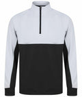 Introducing the Finden & Hales LV875: a long-sleeve pullover featuring a stylish half-zip design, with a light gray top and black bottom, accented by contrasting black side panels.