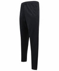 The LV881 by Finden & Hales features a rear view of black track pants with an elastic waistband. These pants taper at the ankles, showcasing a sleek and minimalist design against a plain white background.