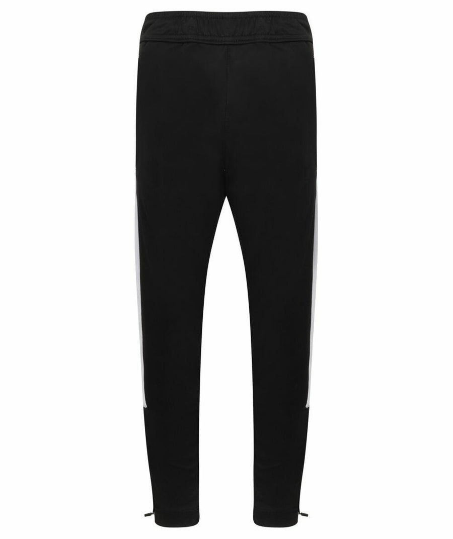 The Finden & Hales LV883 features black joggers with white side stripes, complete with an elastic waistband and cuffs.