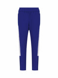 The LV883 by Finden & Hales are blue athletic track pants featuring white side panels, an elastic waistband, and ankle zippers.