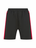 Finden & Hales LV886 black athletic shorts featuring red side stripes and an elastic waistband.