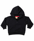 Larkwood's LW02T is a black hooded sweatshirt for children, featuring a front pocket.