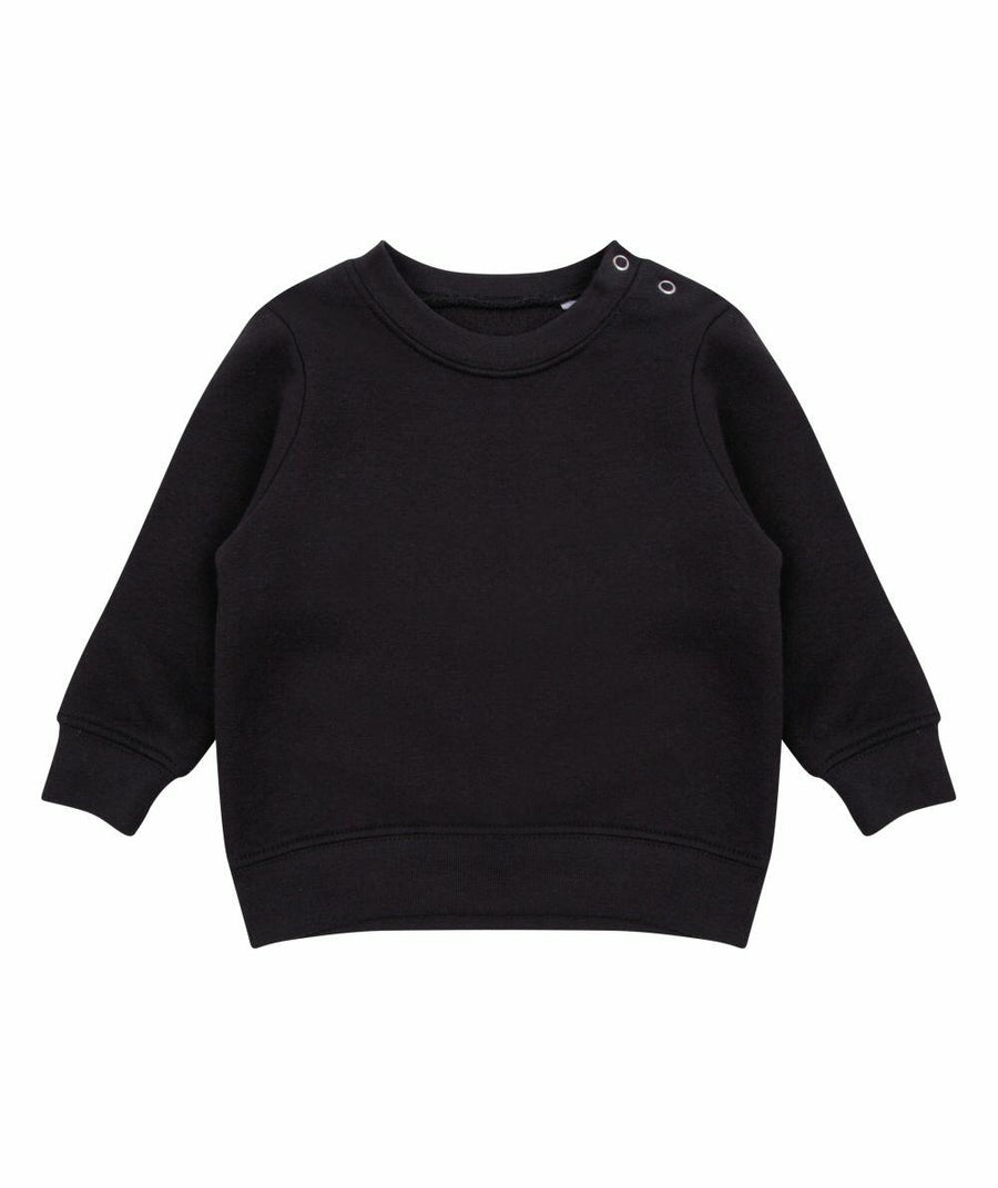 Larkwood LW06T black toddler sweatshirt with long sleeves and shoulder buttons.