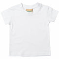 A plain white short-sleeve T-shirt, part of the LW20T collection by Larkwood, is laid flat to showcase its front view. The label bearing the brand name is partially visible at the neckline.