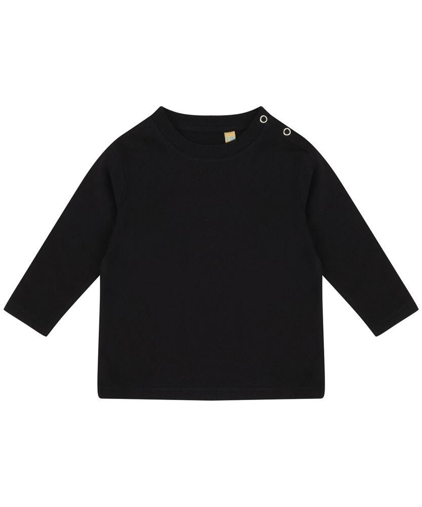 Larkwood's LW21T, a black long-sleeve shirt with two buttons on the shoulder, laid flat against a white background.