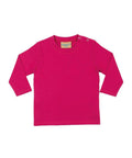 Larkwood LW21T bright pink long-sleeve baby shirt featuring button details on the shoulder.