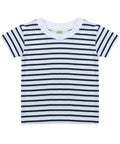 The LW27T from Larkwood is a white short-sleeve t-shirt featuring horizontal black stripes.
