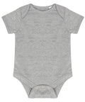 Larkwood's LW500 is a grey baby onesie with short sleeves and three snap buttons at the bottom.