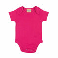 Larkwood's LW55T is a pink baby onesie featuring short sleeves and convenient snap buttons at the bottom.