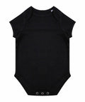 A short-sleeved black baby onesie with three snap buttons at the bottom from Larkwood, product code LW655.