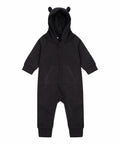 The LW70T by Larkwood is a black infant hooded onesie featuring a front zipper and small ears on the hood.