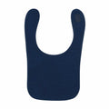 The Larkwood LW82T is a dark blue baby bib with a simple design, featuring a rounded neckline and a Velcro closure on the upper right side. The fabric is soft and durable.