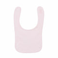 The Larkwood LW82T is a soft pink baby bib featuring a simple, rounded design. It is laid flat and showcases a smooth texture.