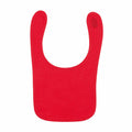 The LW82T baby bib by Larkwood features a simple u-shape design in red with a Velcro closure, and its fabric has a soft and smooth texture.