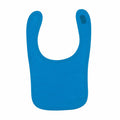 Larkwood's LW82T baby bib comes in blue, featuring a simple rectangular shape with rounded edges and a Velcro closure at the top.