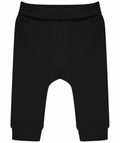 Larkwood's LW850 baby pants in black feature an elastic waistband and cuffed legs, showcased against a white background.