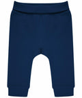 The Larkwood LW850 is a pair of plain, dark blue toddler pants featuring an elastic waistband and cuffs at the ankles.
