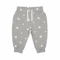 Larkwood's LW85T baby pants in gray, featuring a white star pattern and a drawstring waistband.