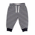Larkwood's LW85T jogger pants feature black and white stripes, a drawstring waistband, and black ankle cuffs, all set against a white background.