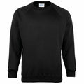 Maddins MD01B black crewneck sweatshirt featuring long sleeves, presented on a plain white background.