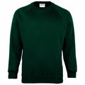 The Maddins MD01B is a plain dark green crew neck sweatshirt featuring long sleeves and ribbed cuffs.