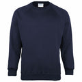 A plain, dark blue Maddins MD01B crewneck sweatshirt with long sleeves is displayed against a white background. The fabric appears soft and comfortable, making it suitable for casual wear.