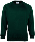 Introducing the Maddins MD01M: a plain dark green sweatshirt featuring long sleeves and a round neckline.