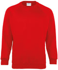 A plain red, long-sleeve crewneck sweatshirt from Maddins, model MD01M, is displayed against a white background without any visible logos or designs.