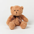 The Mumbles MM003 features a brown teddy bear with textured fur, seated upright and adorned with a dark brown bow around its neck against a plain white background.