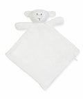 A white lamb-shaped baby blanket with a stuffed lamb's head and arms at the top, MM019 from Mumbles.