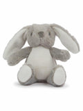 Introducing the MM023 from Mumbles: a gray and white stuffed bunny with long ears and a plush texture, sitting upright.