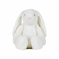 A Mumbles MM050 white plush bunny toy, featuring long ears, a pink nose, and a soft, fluffy texture, is displayed against a plain white background.