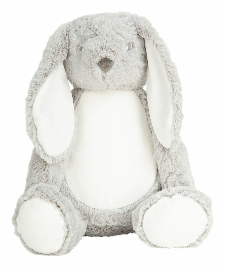 Mumbles MM050 gray plush bunny featuring long ears and a white belly, seated upright.