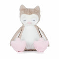 The Mumbles MM054 is a plush owl toy featuring beige and white fur, pink feet, and closed eyes.